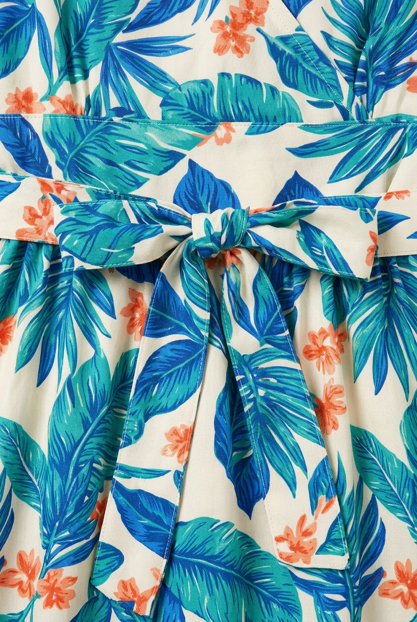 Matching botanical waist sash tied in front bow