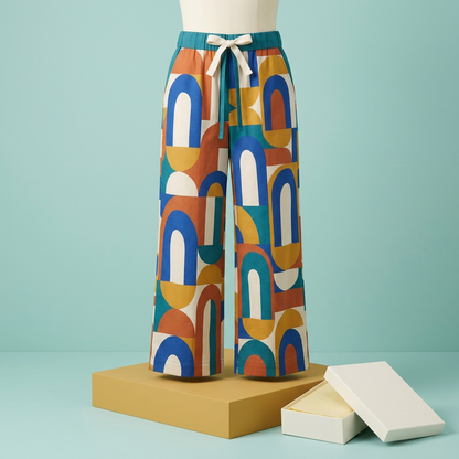 Geometric wide-leg trousers front studio presentation