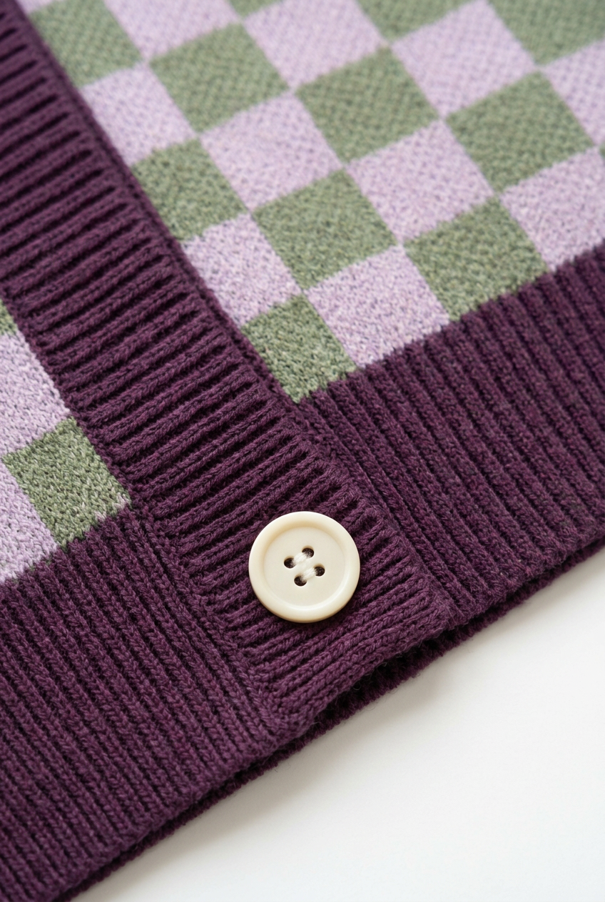 Checker knit body joining plum ribbed hem