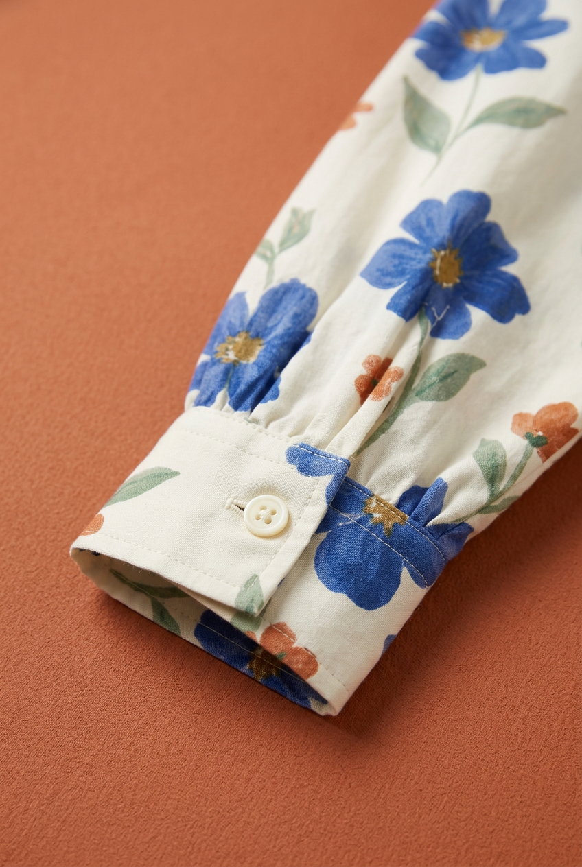 Floral sleeve button cuff detail