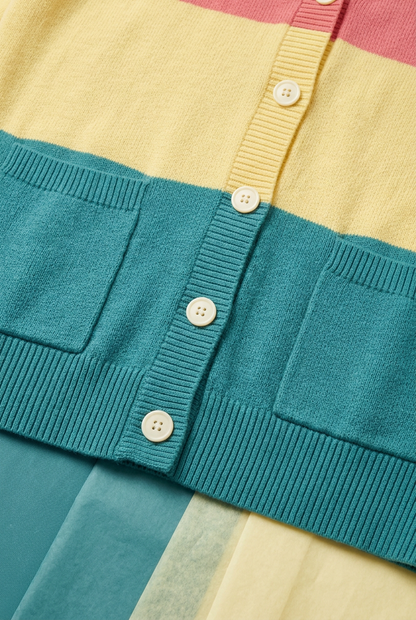 Teal patch pockets and ribbed lower hem detail