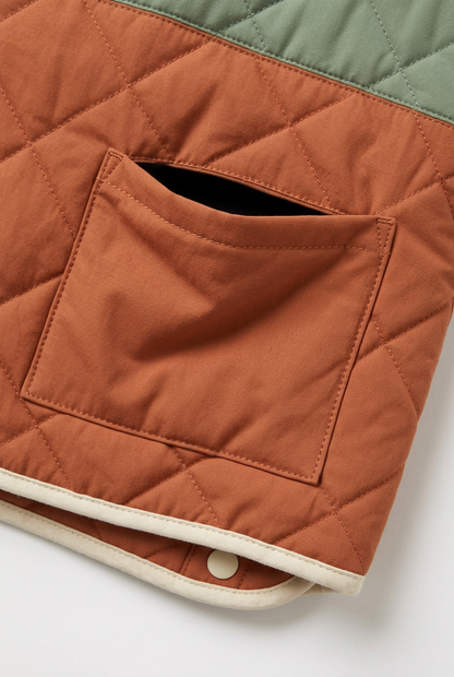 Terracotta patch pocket and ivory hem binding