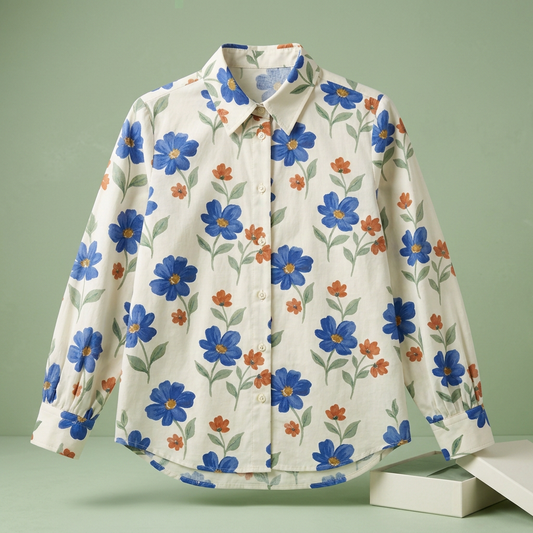 Ivory botanical blouse front studio presentation