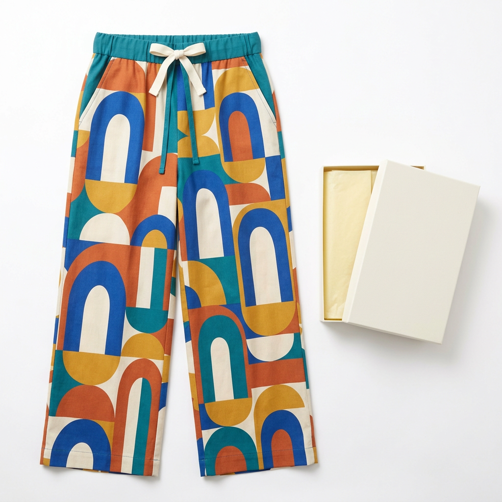 Geometric wide-leg trousers with unbranded box on white